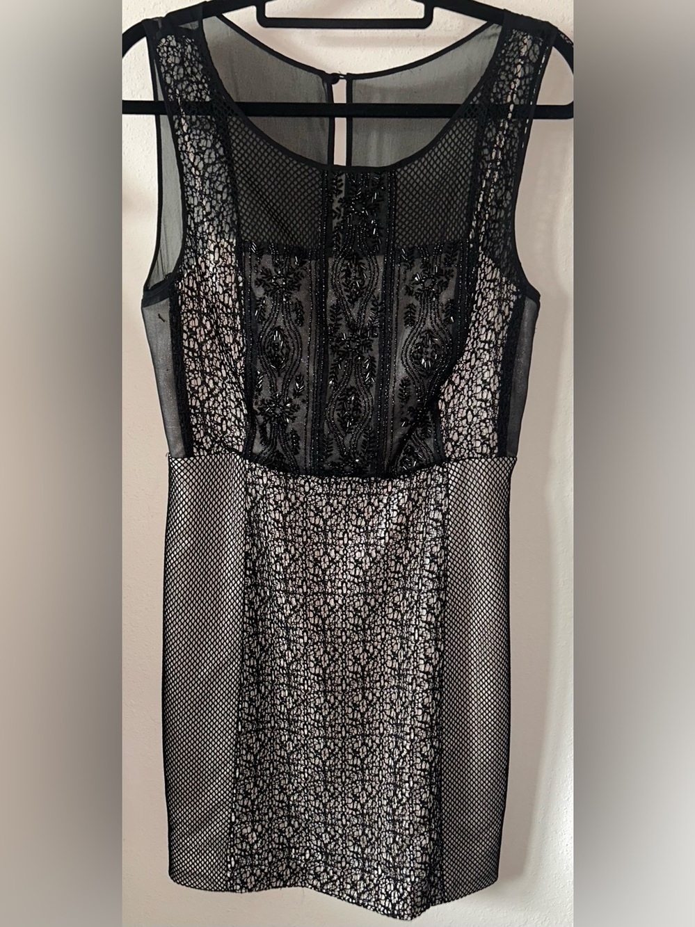 Phoebe Couture Black and Silver Beaded Lace Cocktail Dress excellent condition